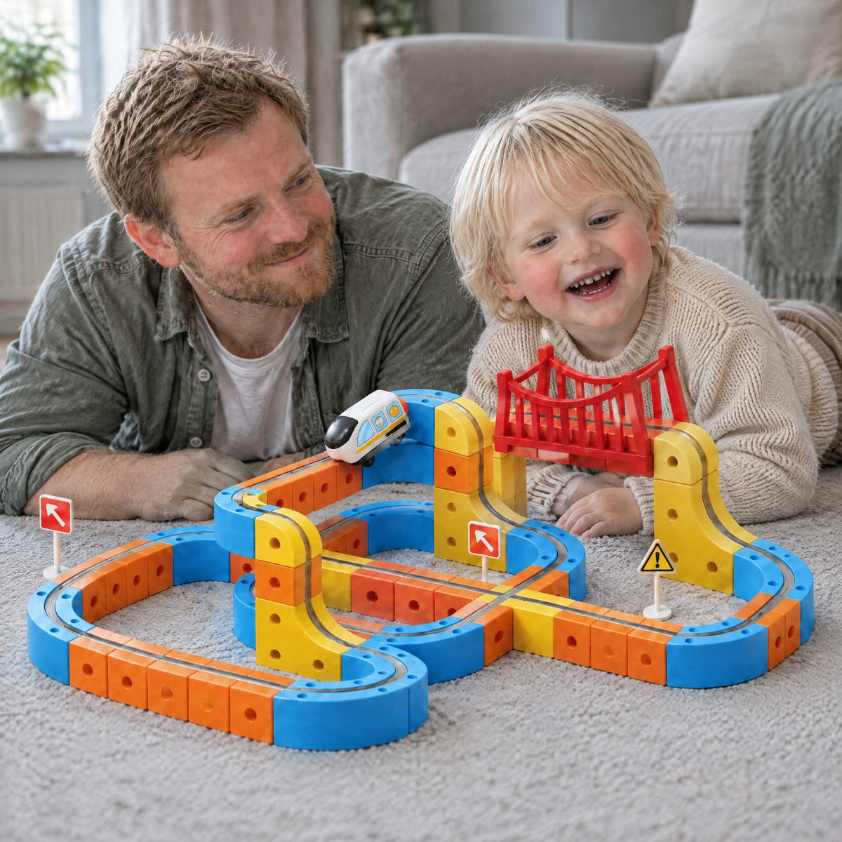En familj bygger den magnetiska tågbanan