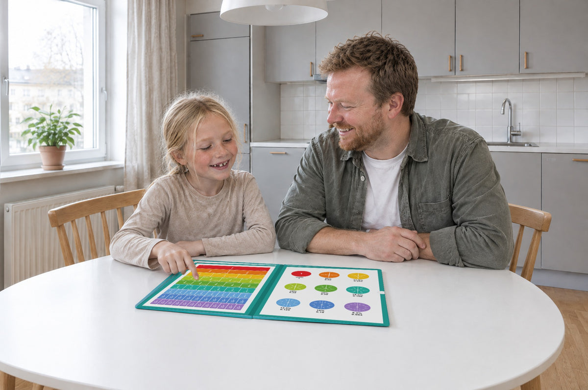 Bråktavlan uppslagen på ett köksbord